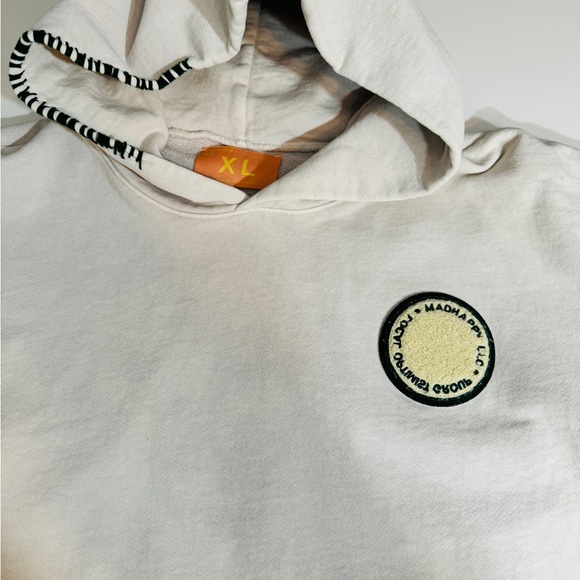 MAD HAPPY Cream Hoodie with Embroidered Logo Size XL - Picture 3 of 4
